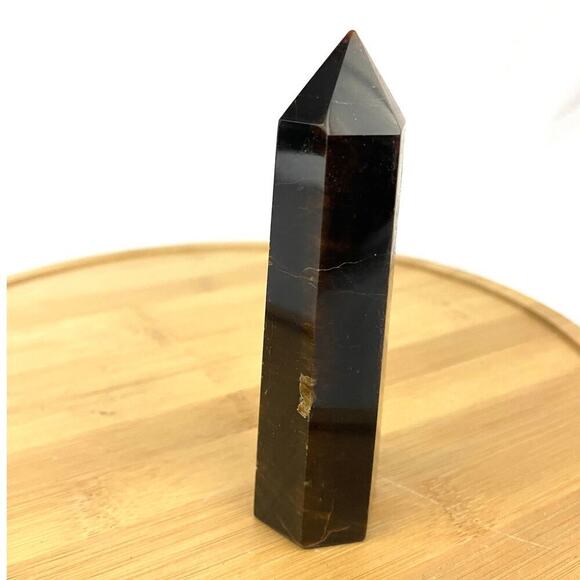 Yellow Tiger Eye Obelisk Crystal 5" Tall Natural Healing Stone Tower 213g - Picture 4 of 16